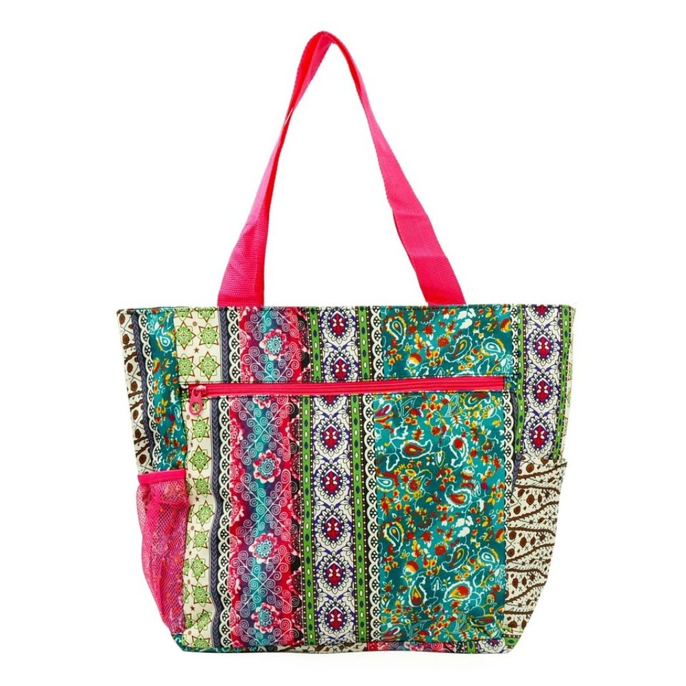 Large Boho Print Patterned Tote Bag w/ Liner for the Beach, Gro…